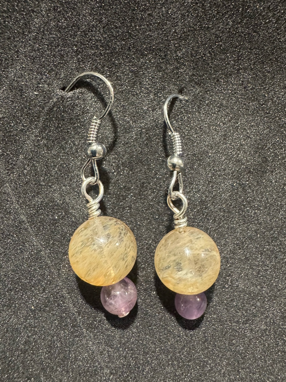 Handmade amethyst and volcano quad stones Bead Drop Earrings - Women Jewelry